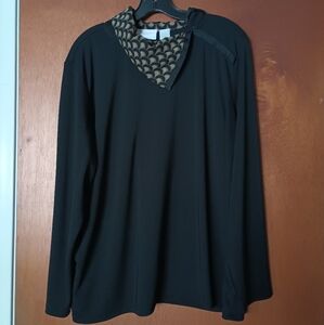 Long Sleeve Blouse with Patterned Collar